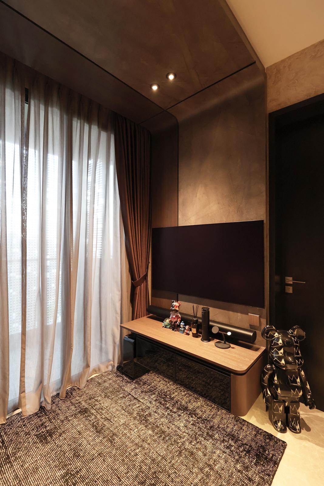 Contemporary Living Room with TV Console and Ceiling Light