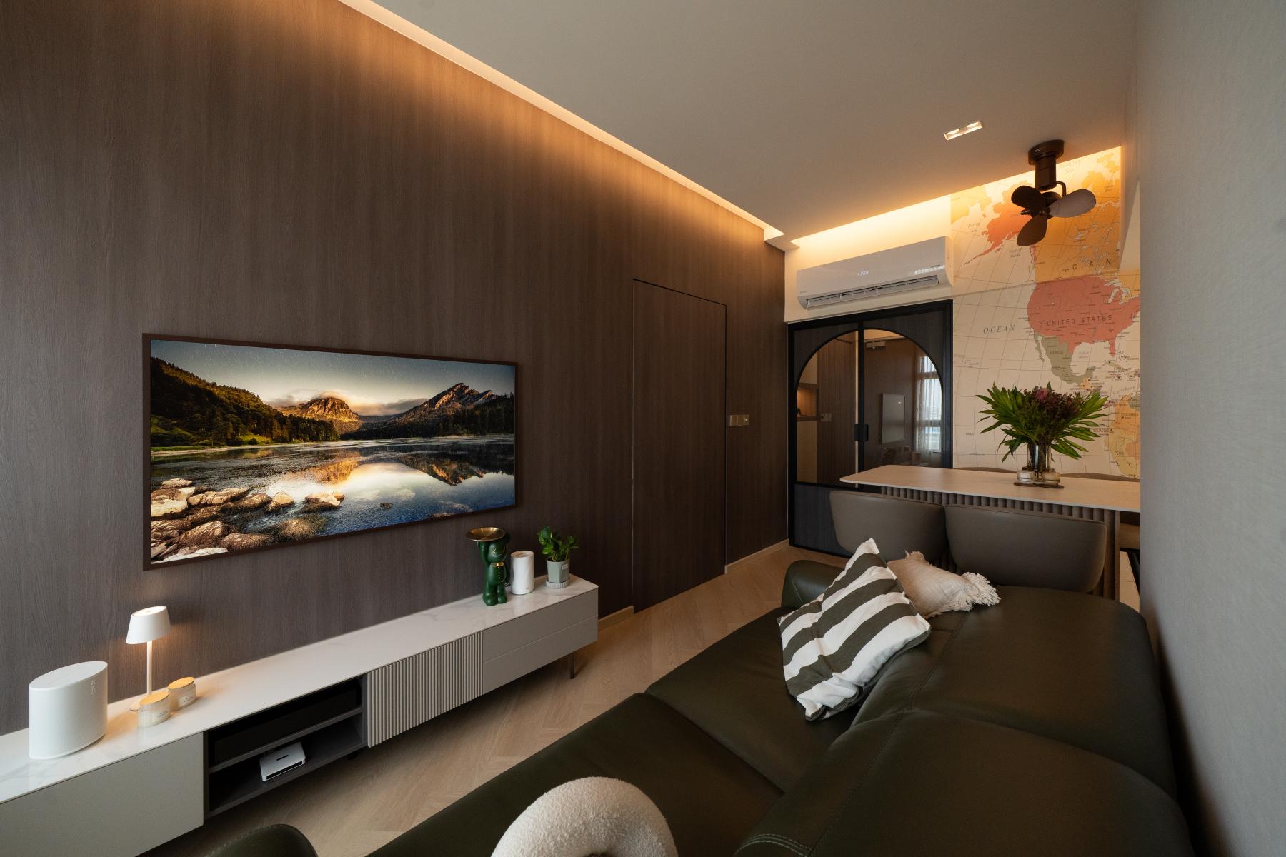 Contemporary Living Room with TV Console and Feature Wall