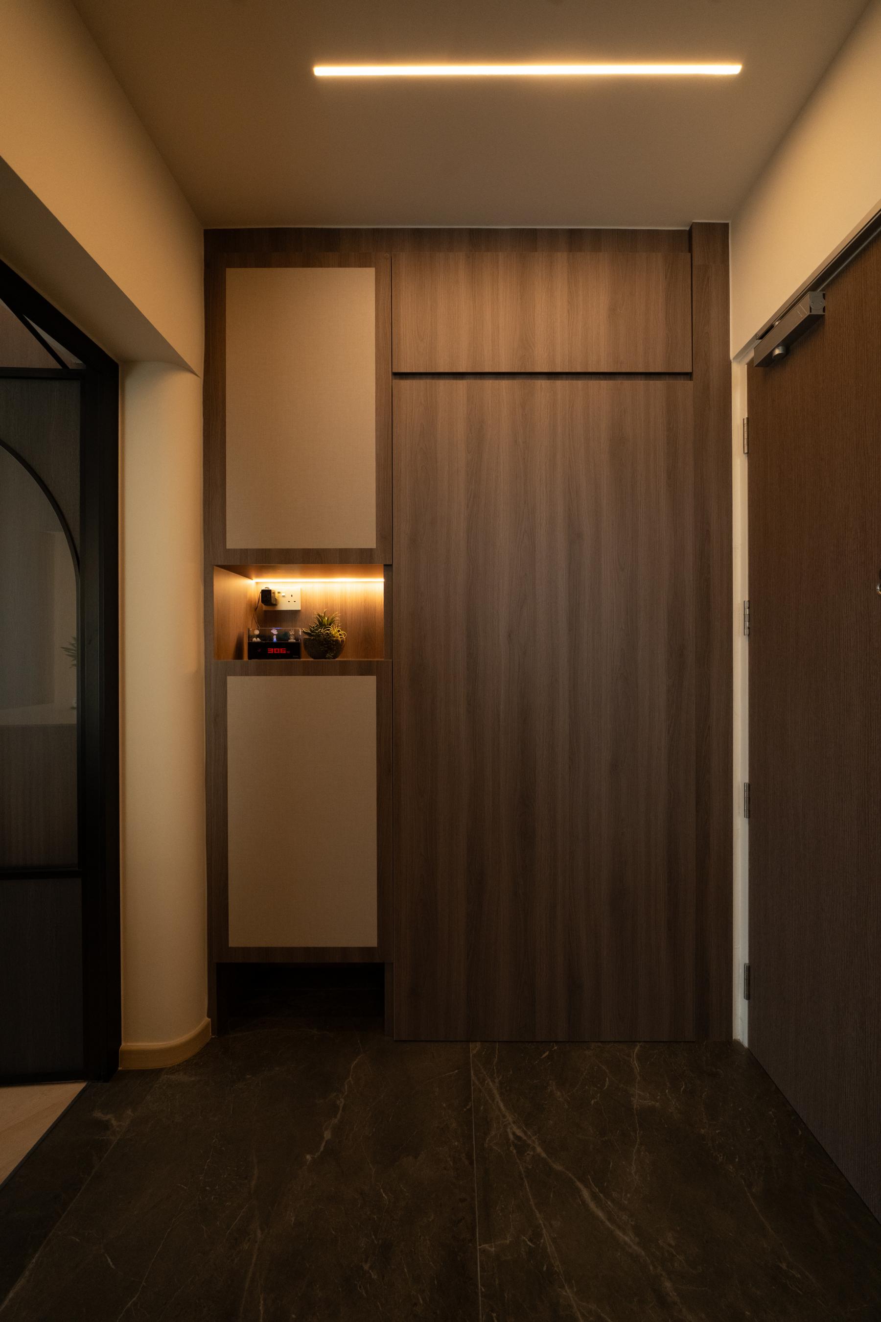 Contemporary Entryway with Seating Bench and Shoe Rack