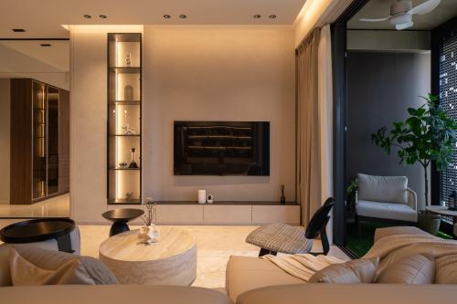 Modern Living Room at Irwell Hill Residence