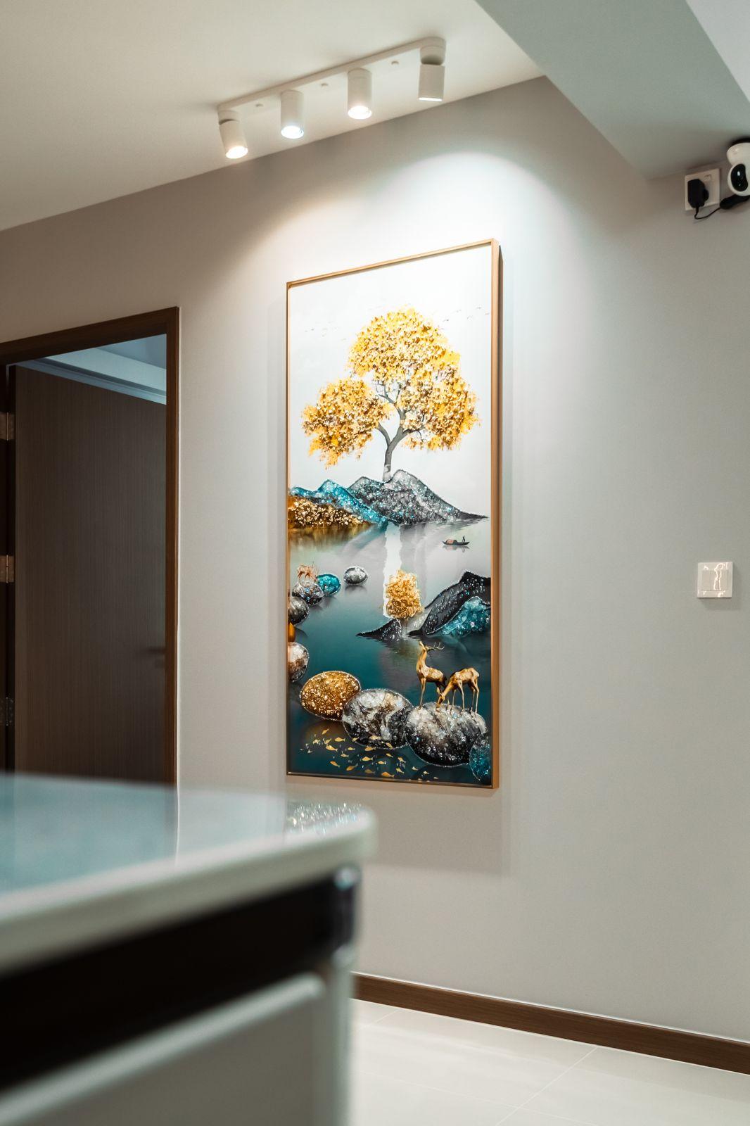 Contemporary Foyer with Artwork and Console Table