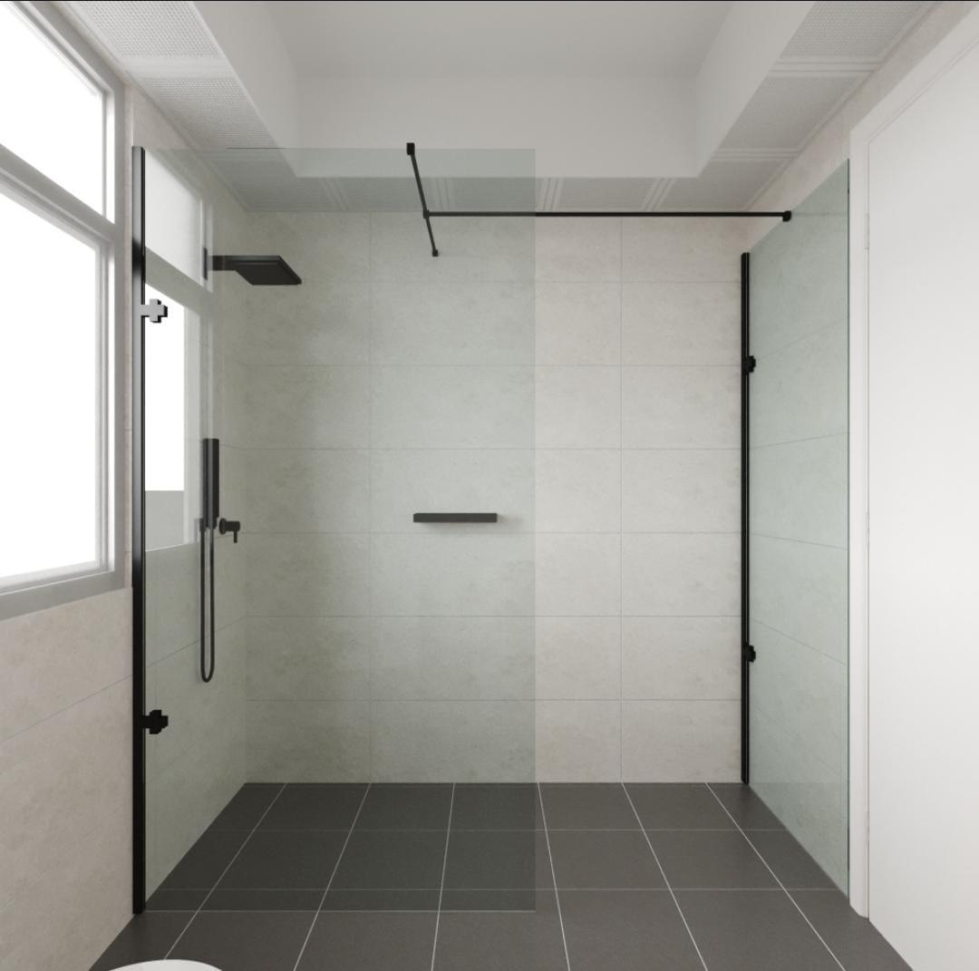 Modern Bathroom with Homogeneous Tiles and Shower Screen