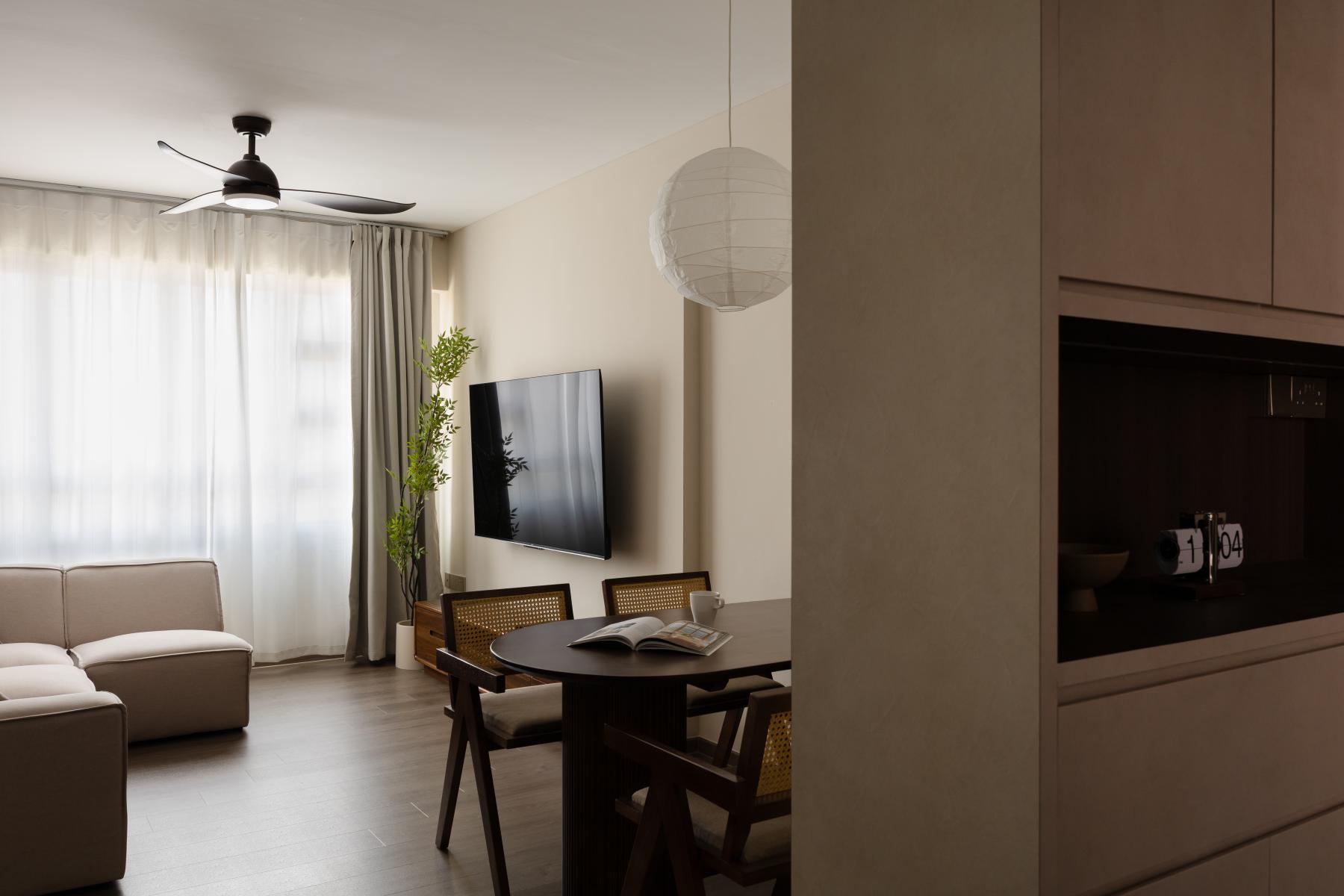 Minimalist Living Room with Vinyl Flooring and TV Console