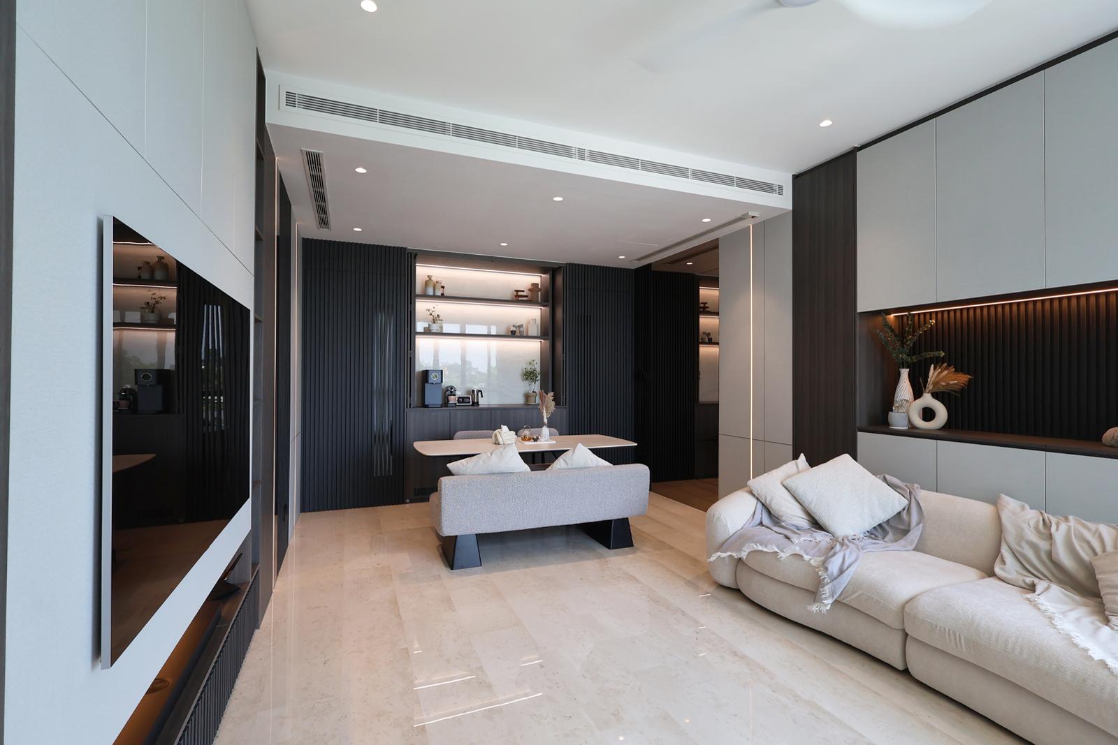 Contemporary Living Room with Ceiling Light and Sofa