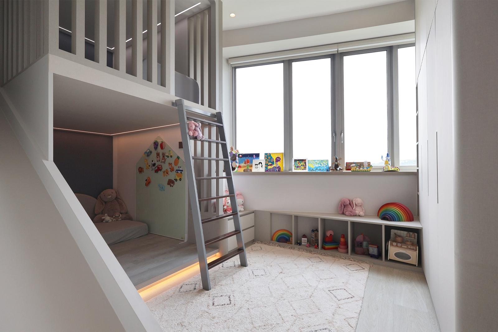 Contemporary Kids Room with Built-in Bed and Toys
