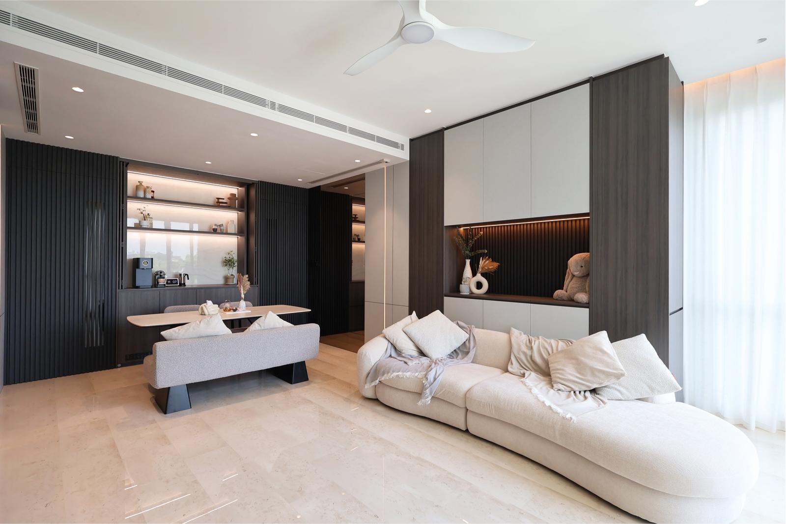 Contemporary Living Room with TV Console and Ceiling Light