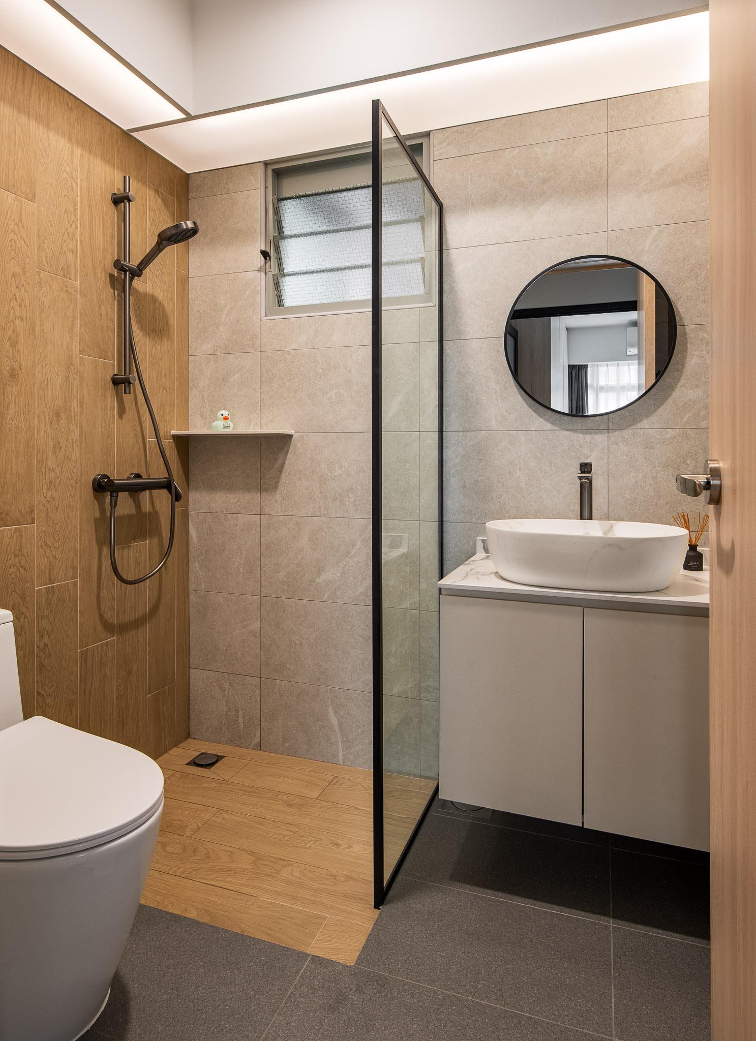 Modern Bathroom with Shower Screen and Bathroom Accessories