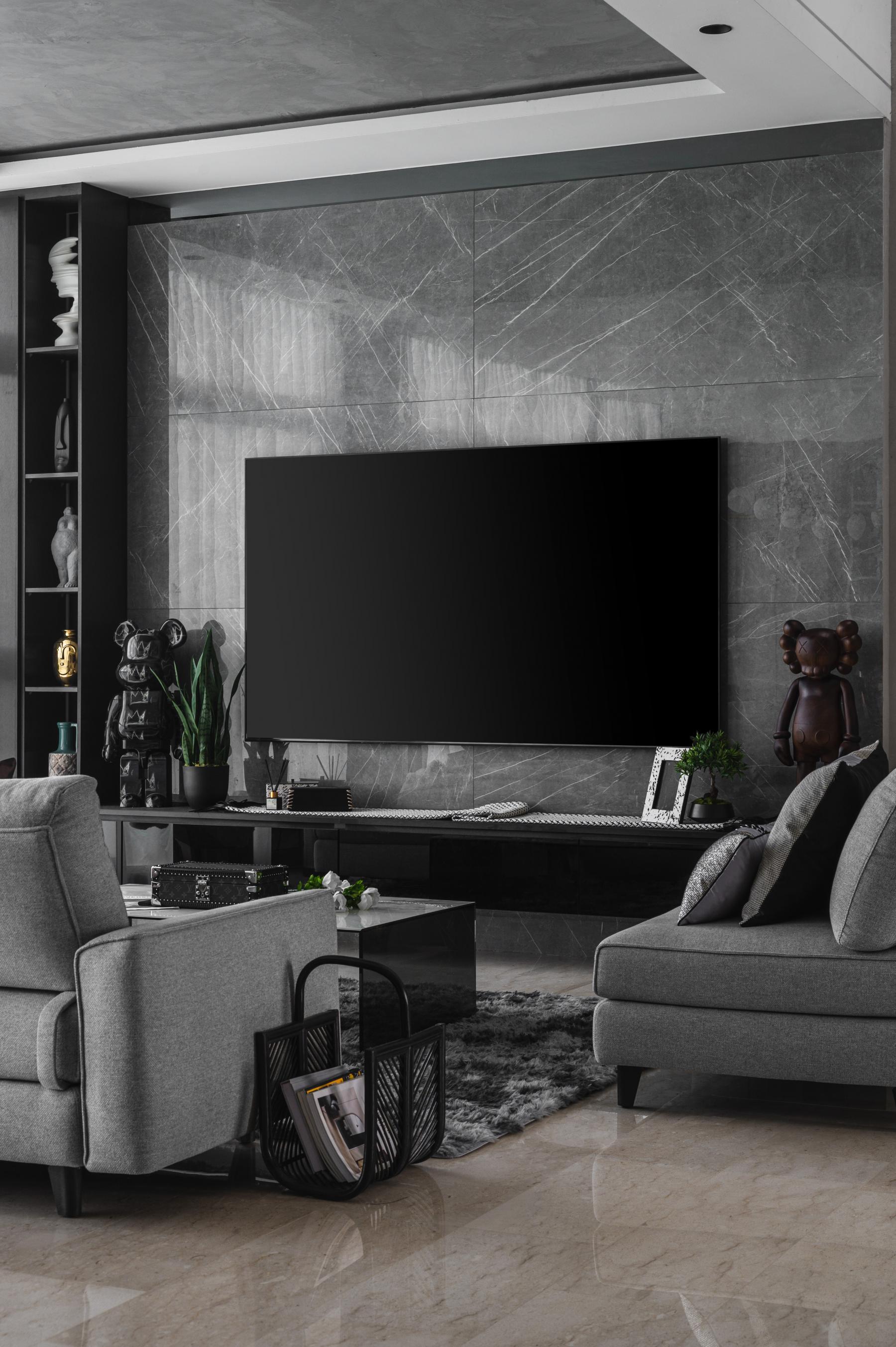 Modern Living Room with Marble Floor and TV Console