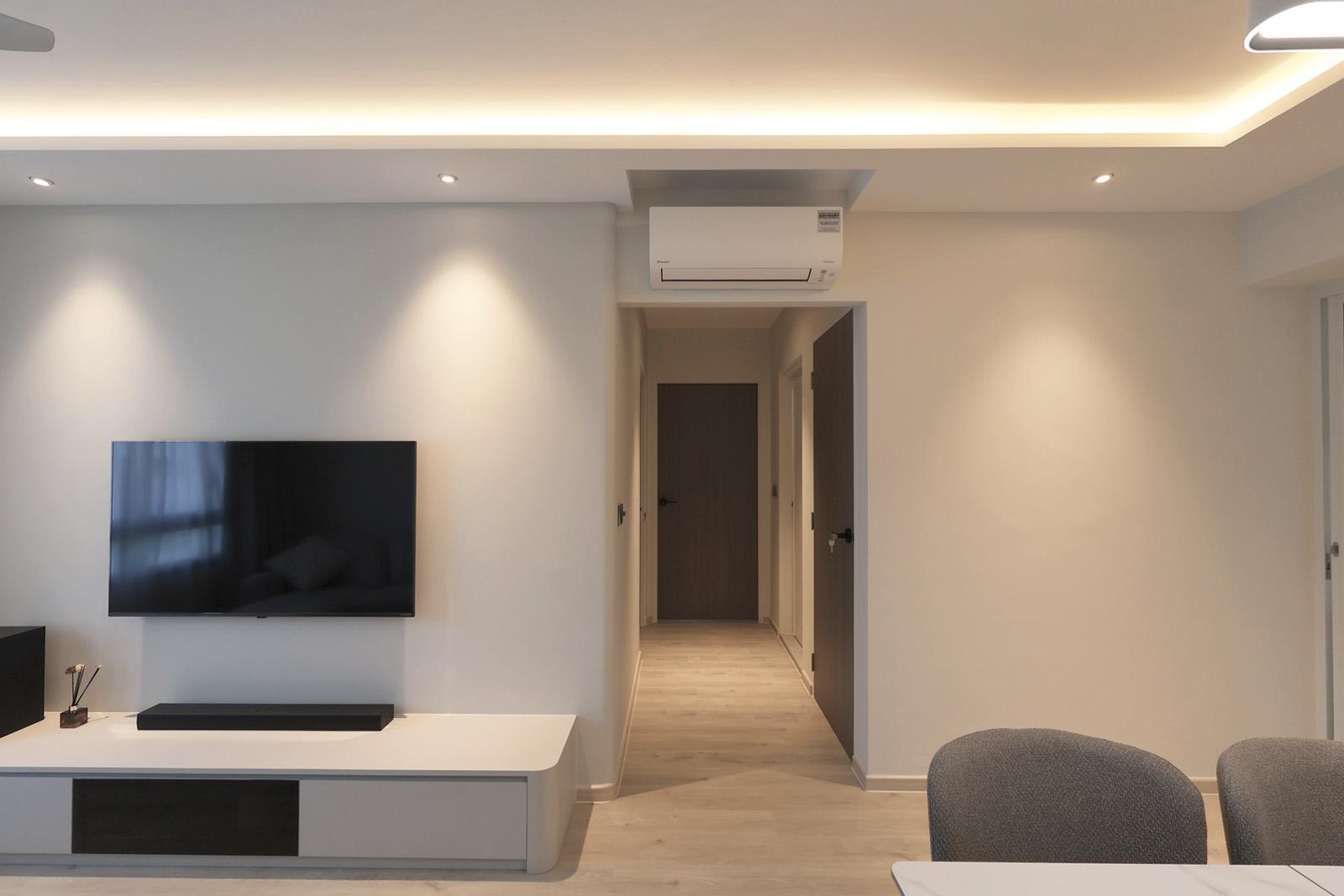 Minimalist Living Room with Vinyl Flooring and TV Console