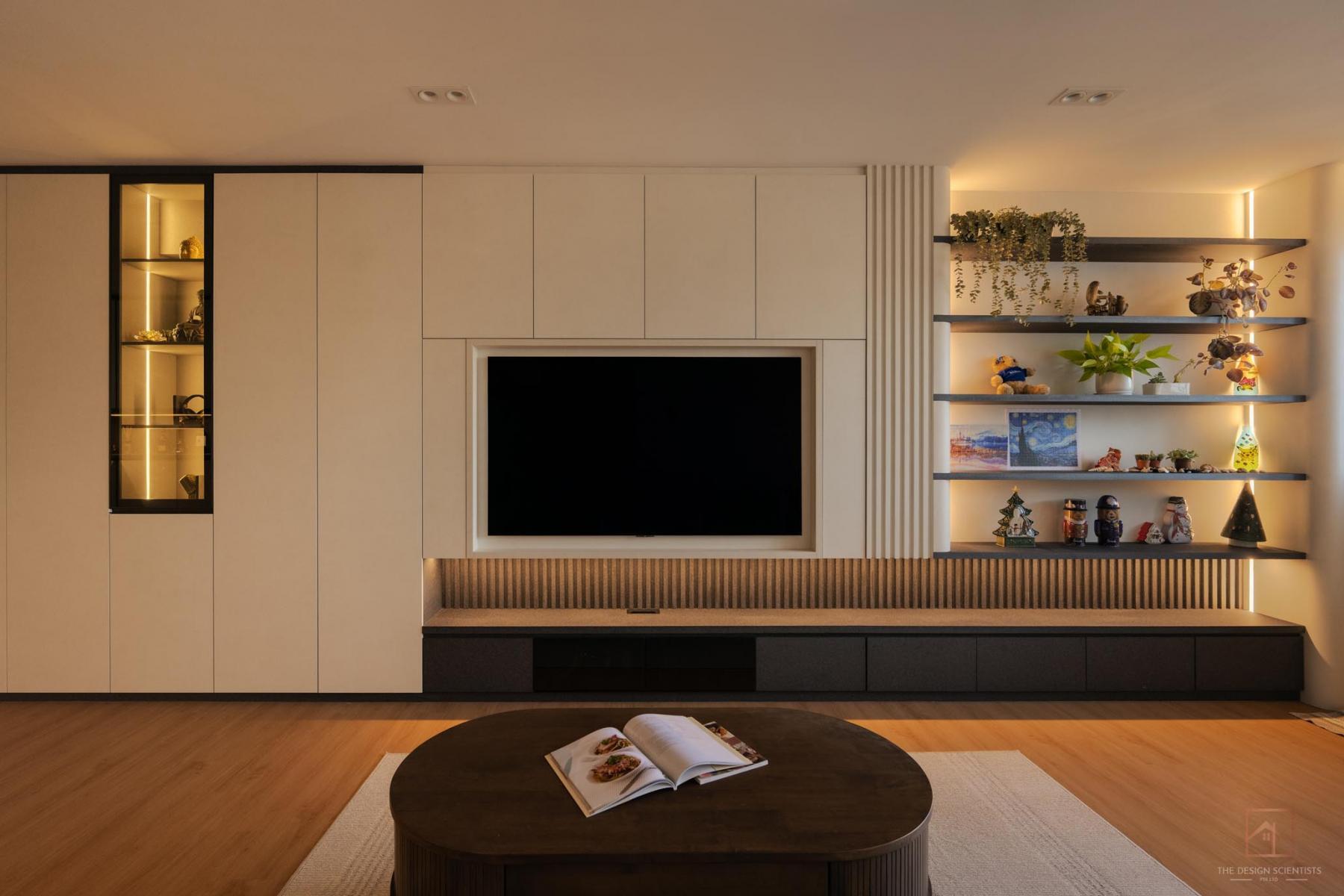 Contemporary Living Room with Bookshelf and Settee