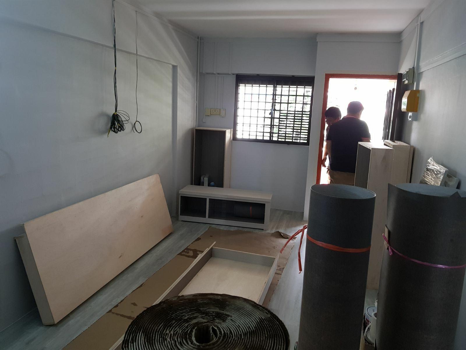 Asian Living Room with Cement Floor and Granite Floor