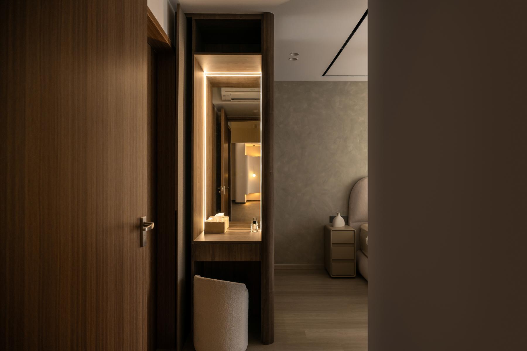 Contemporary Bedroom with Vinyl Flooring and Drop Light
