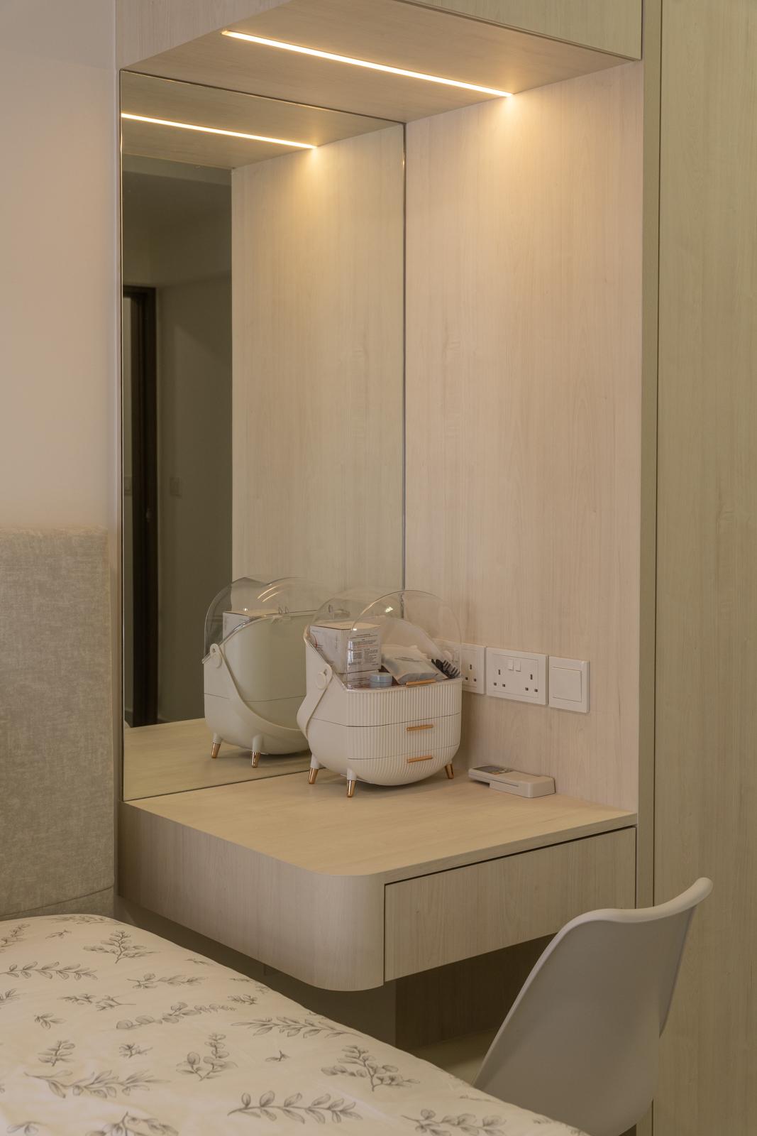 Minimalist Bedroom with Homogeneous Tiles and Wardrobe