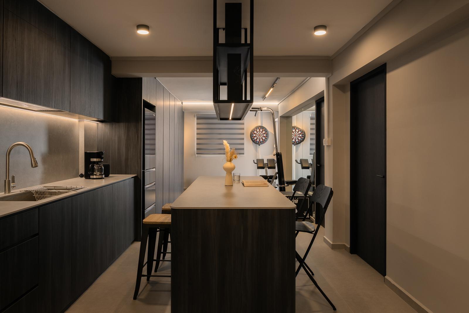 Contemporary Dining Room with Drop Light and Dining Table