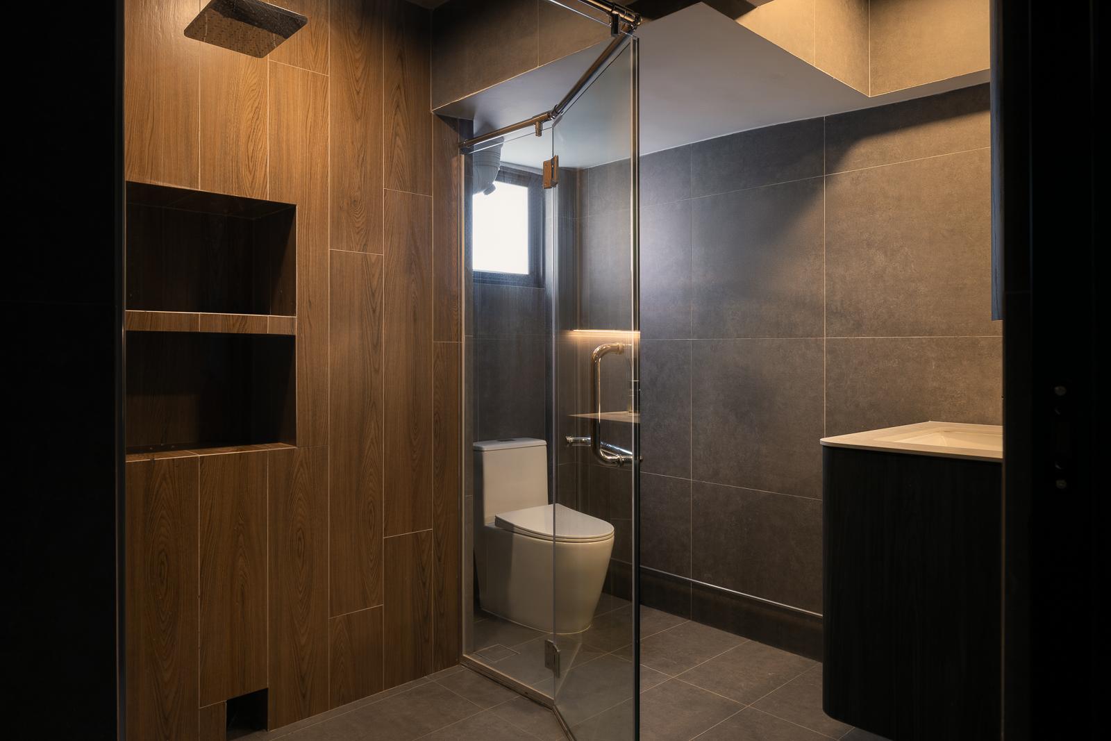 Contemporary Bathroom with Countertop and Homogeneous Tiles