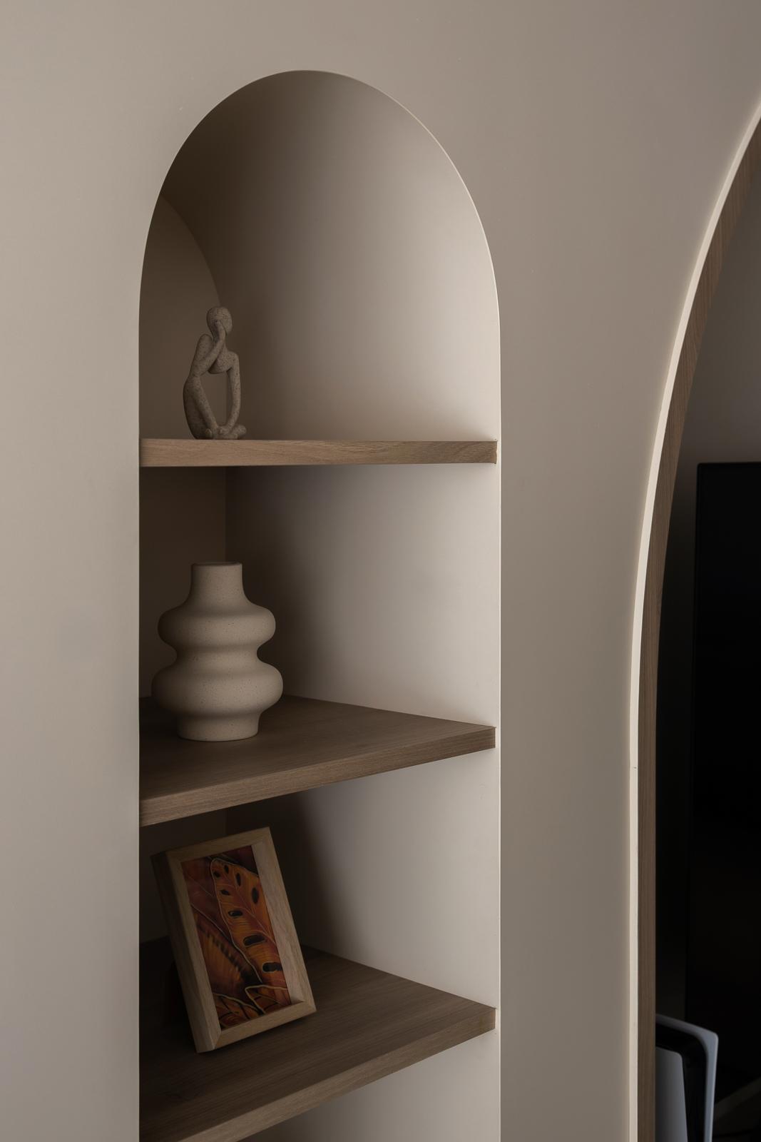 Scandinavian Living Room with Bookshelf and Feature Wall
