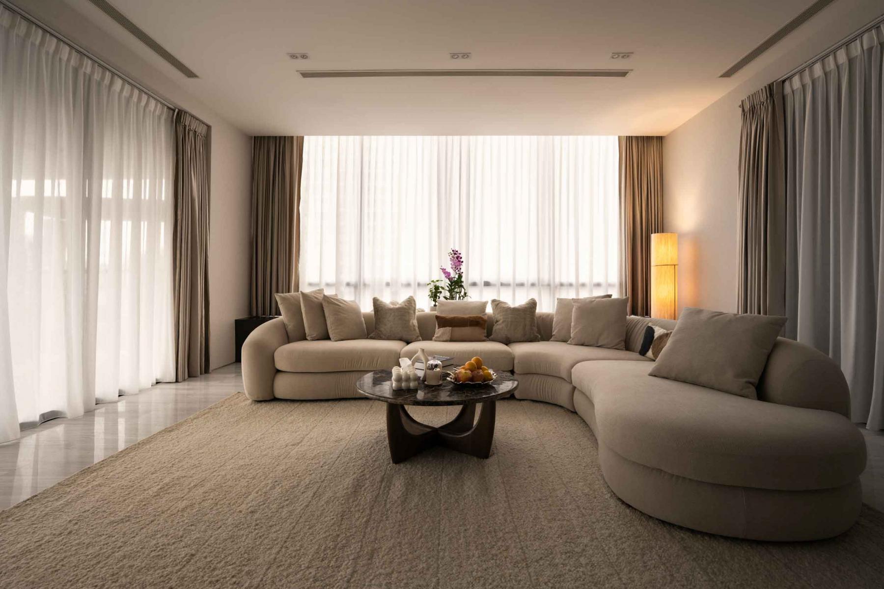 Modern Living Room with Curtain and Sofa