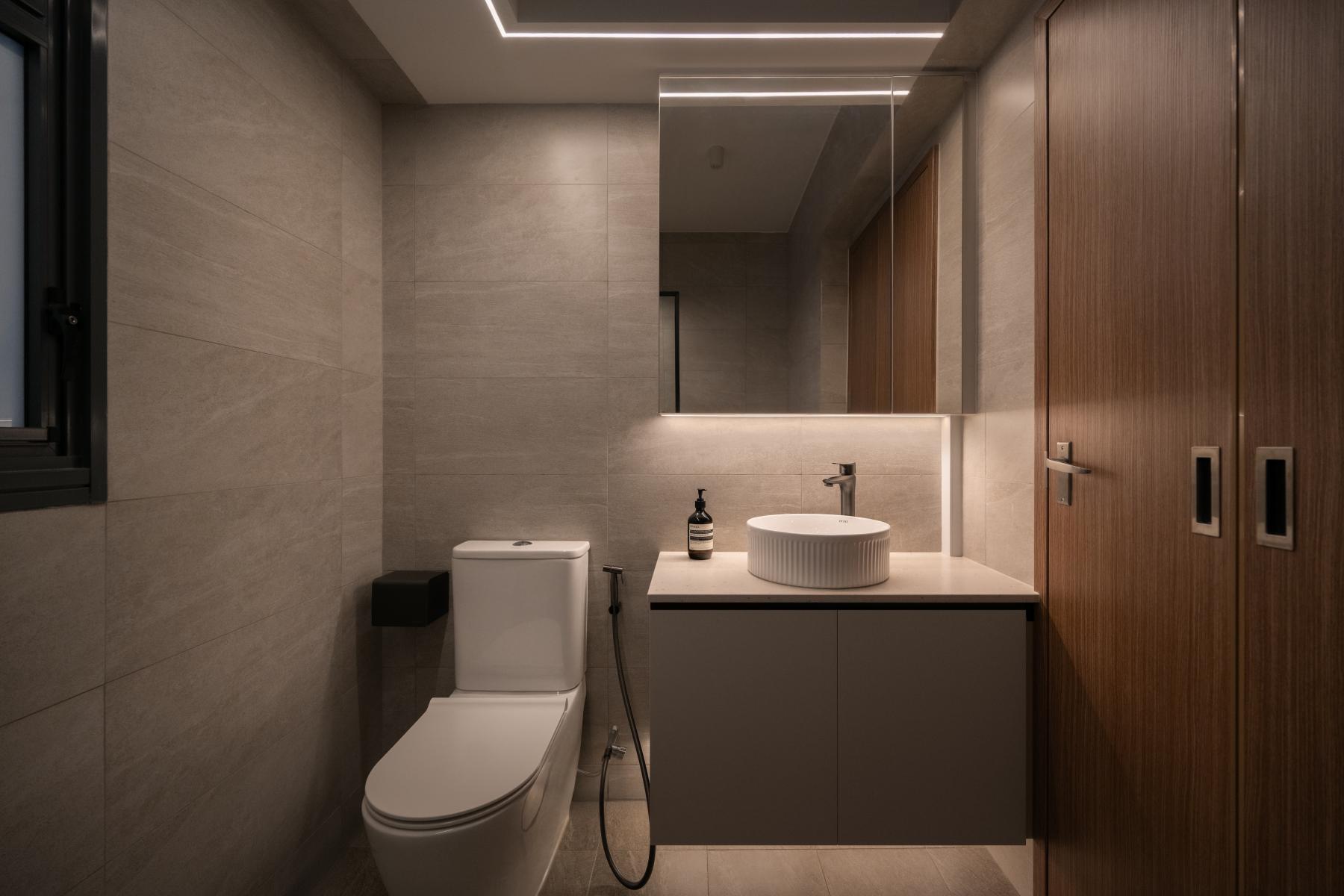 Minimalist Bathroom with Countertop and Mirror