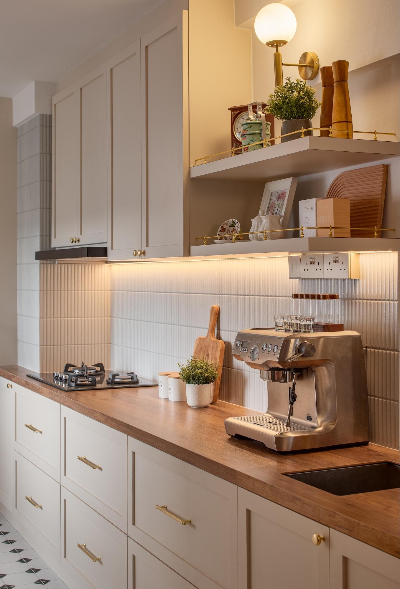 Vintage Kitchen with Cupboard and Kitchen Backsplash