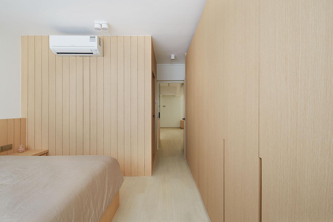 Minimalist Bedroom with Wardrobe and Bedside Table