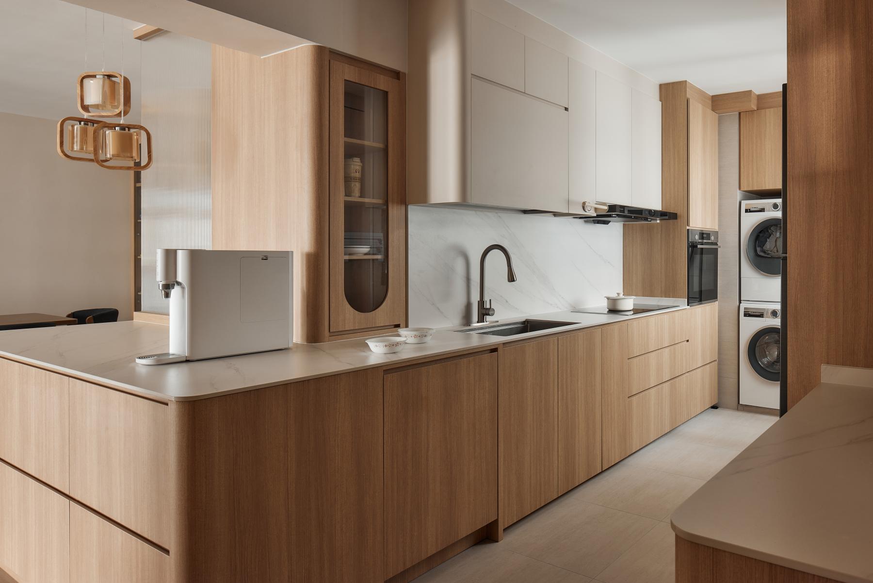 Scandinavian Kitchen with Cupboard and Open Kitchen