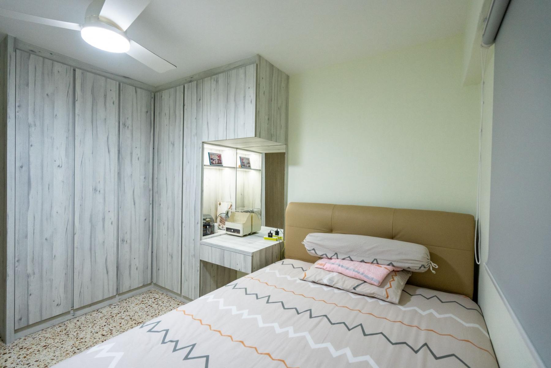 Asian Bedroom with Bedroom Dresser and Queen Bed