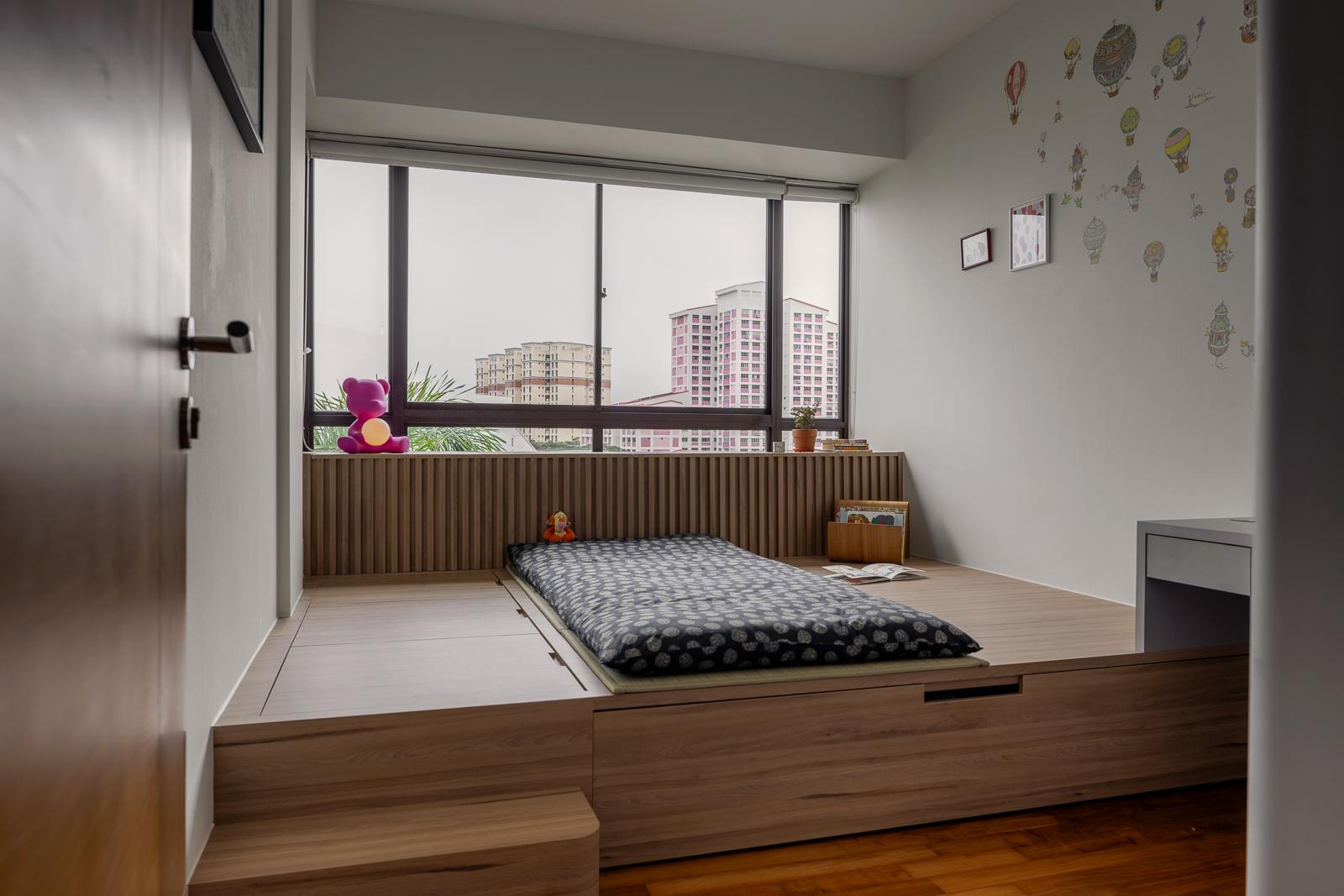 Modern Bedroom with Platform Bed and Wood Flooring