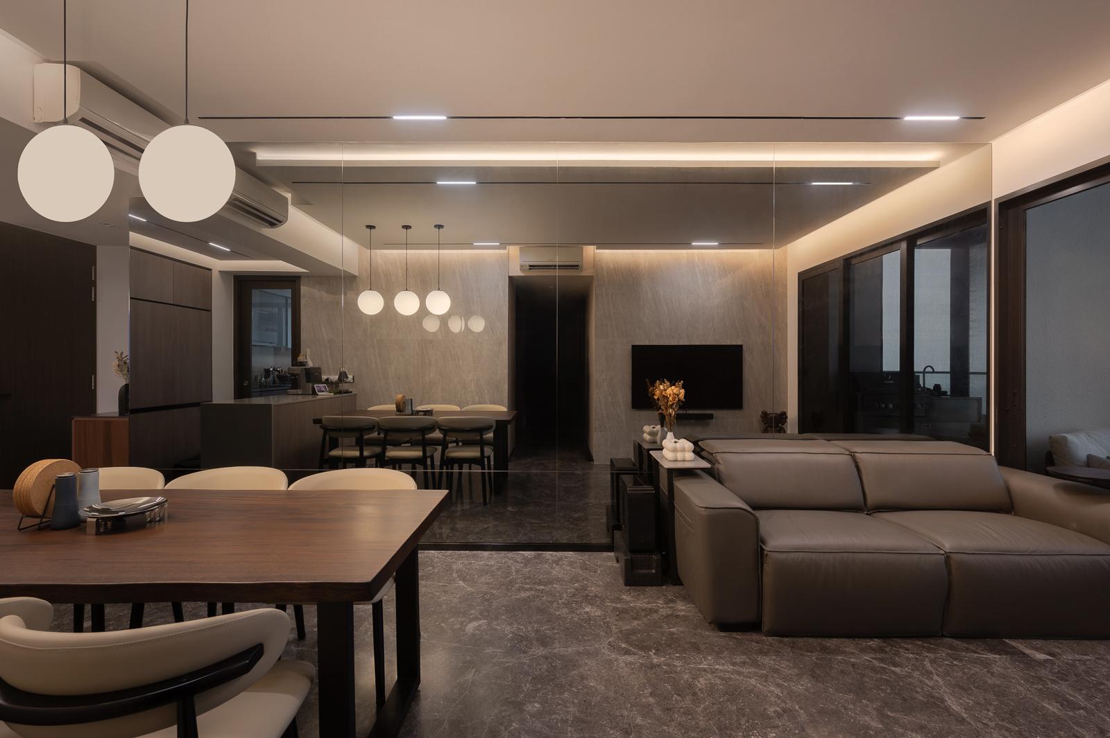 Modern Dining Room with Drop Light and Cove Lighting