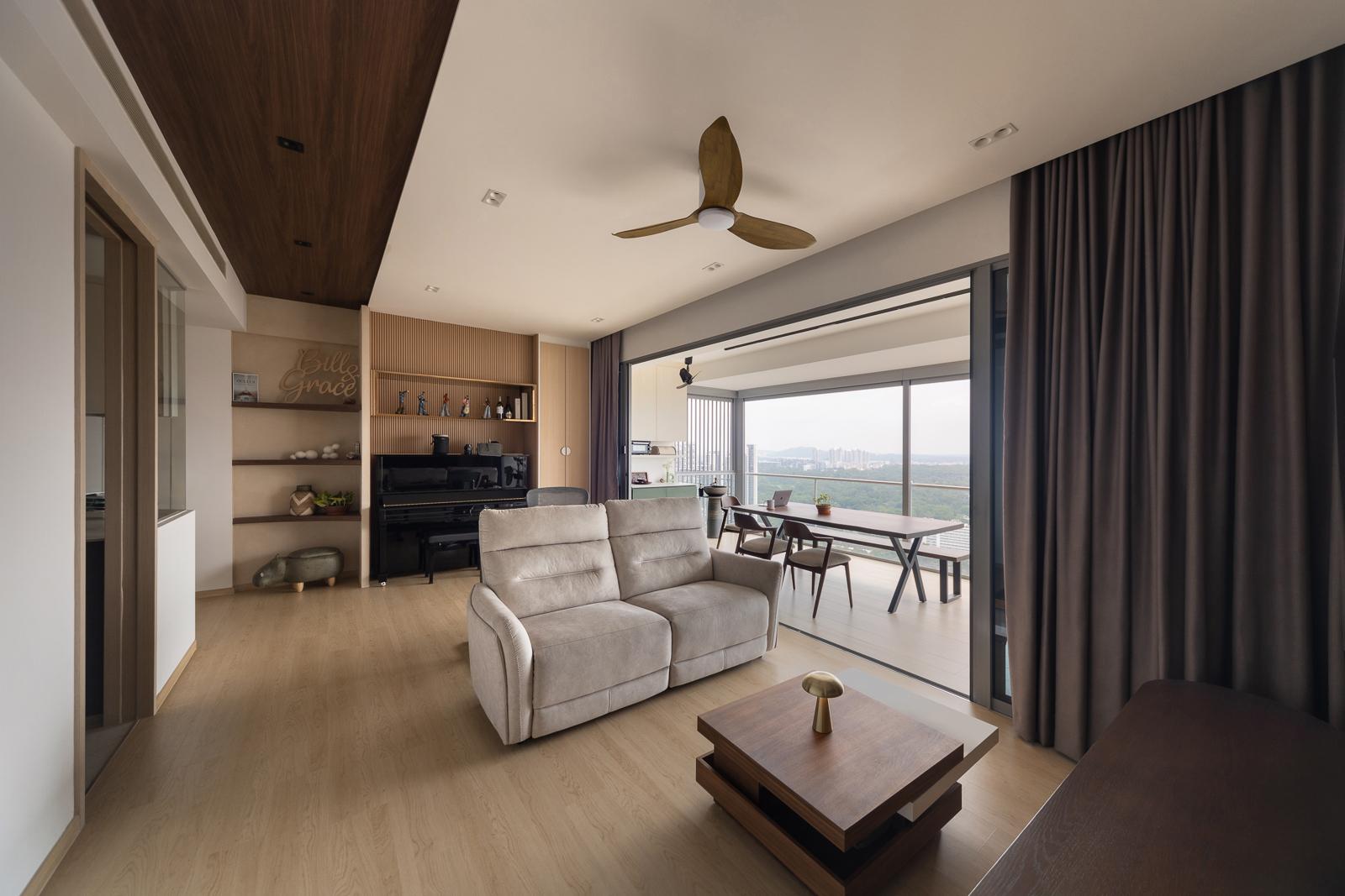 Scandinavian Living Room with Vinyl Flooring and Feature Wall