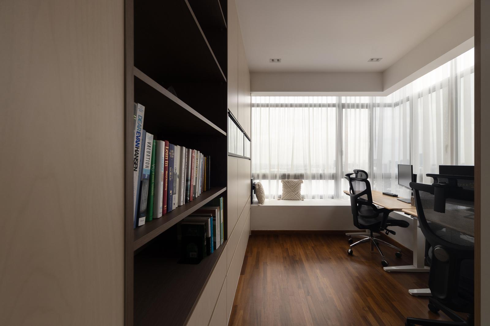 Scandinavian Study with Bookshelf and Desk Chairs