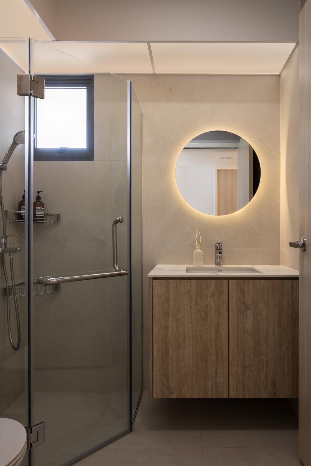 Scandinavian Bathroom with Mirror and Shower Screen