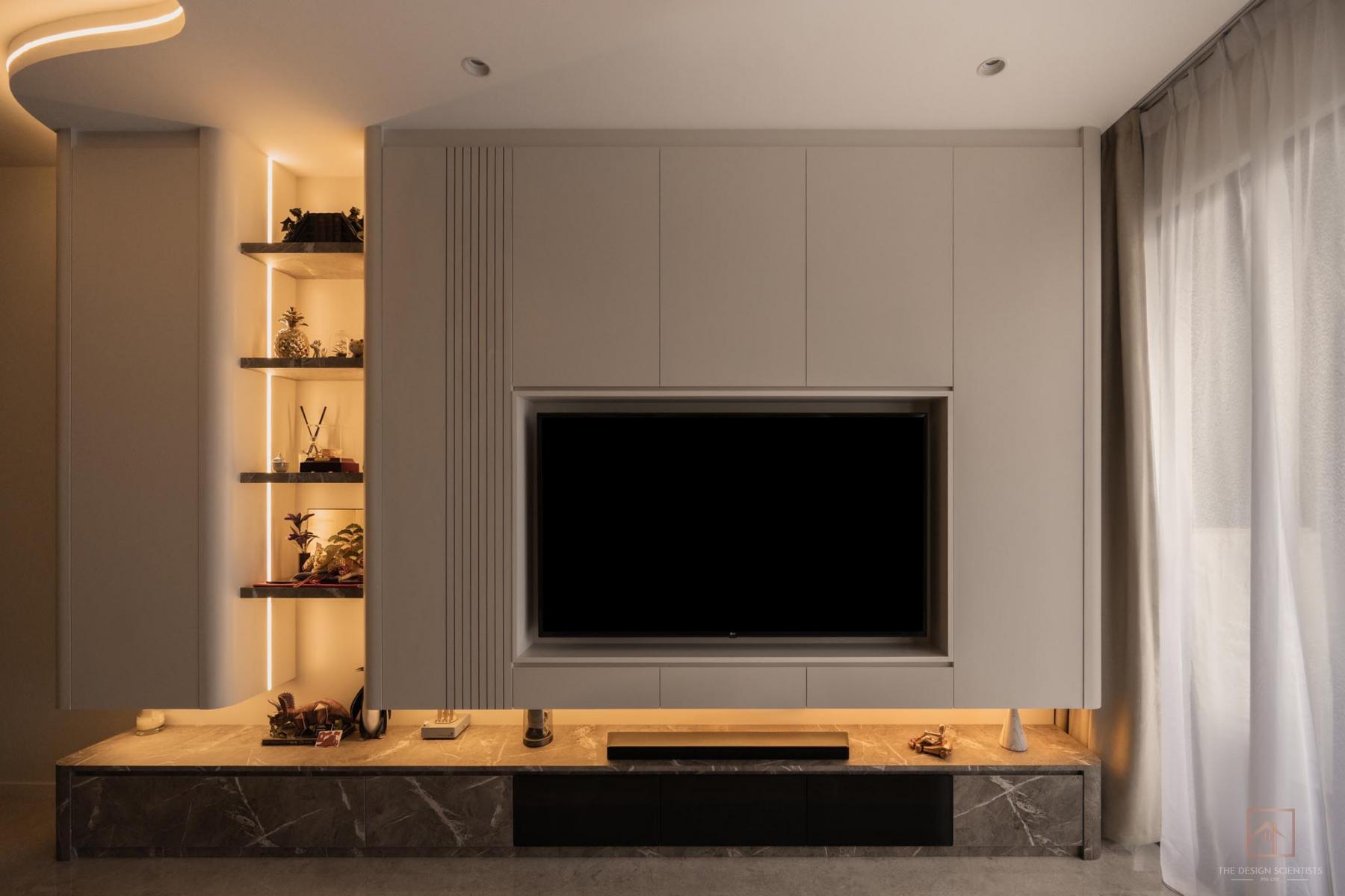 Contemporary Living Room with Bookshelf and Settee