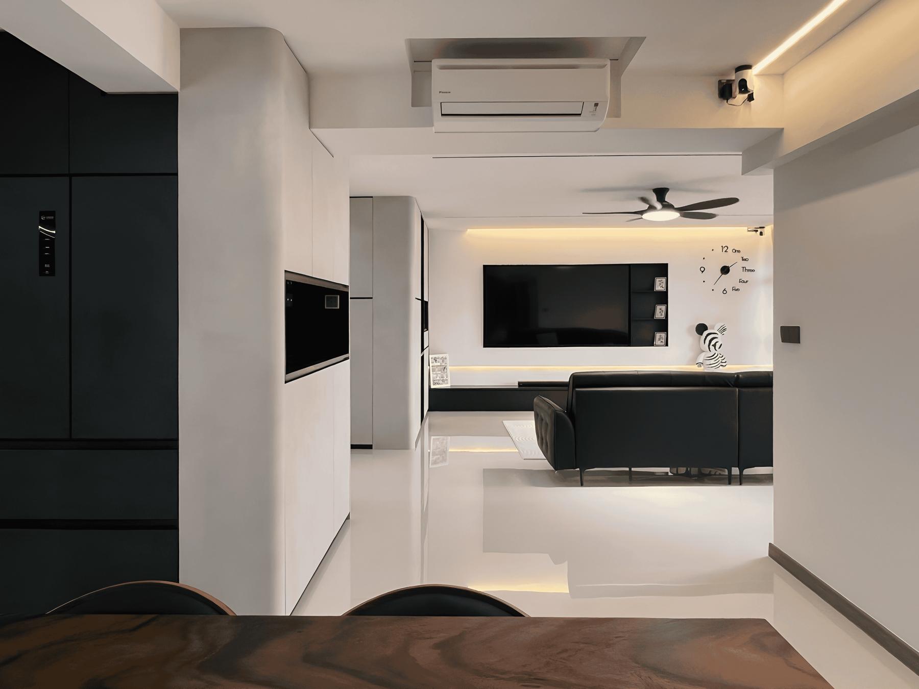 Modern Hallway with TV Console and Sofa