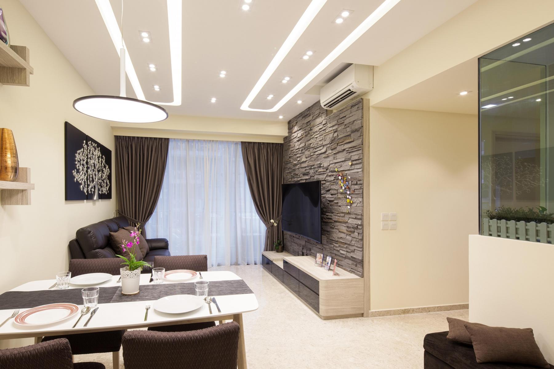Modern Living Room with TV Console and Feature Wall