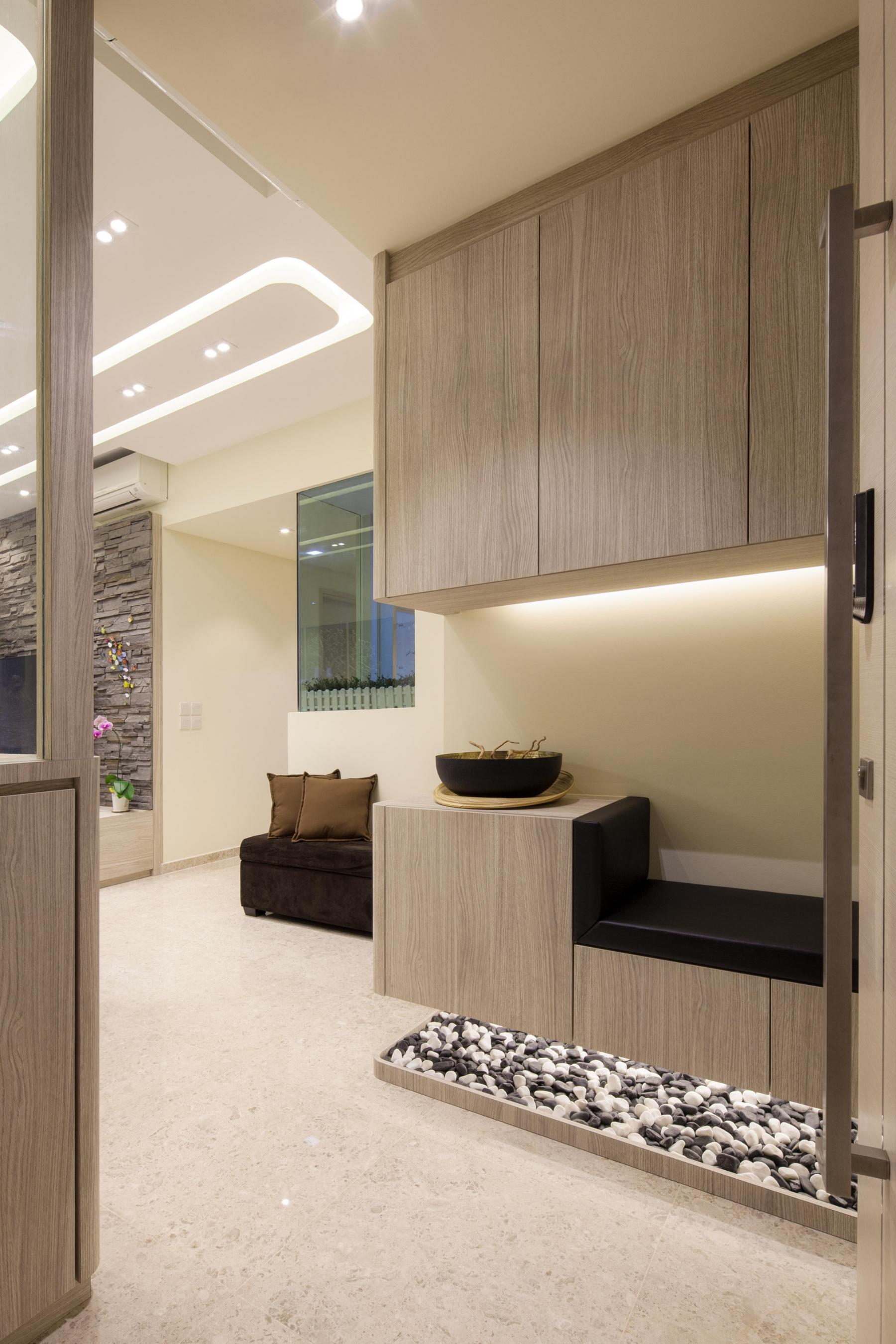 Modern Entryway with Seating Bench and Small Storage