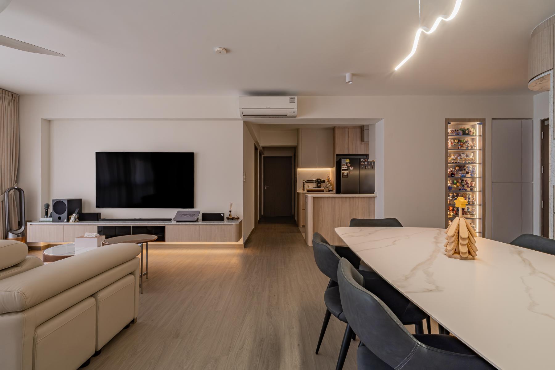 Scandinavian Living Room with Vinyl Flooring and TV Console