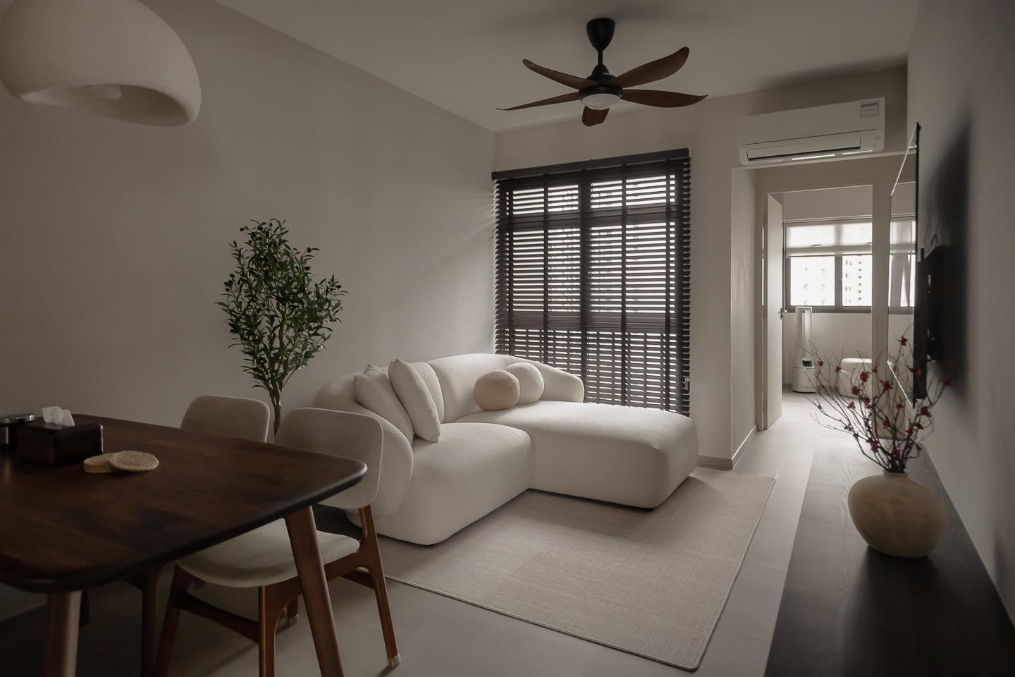 Modern Living Room with Homogeneous Tiles and Cement Floor