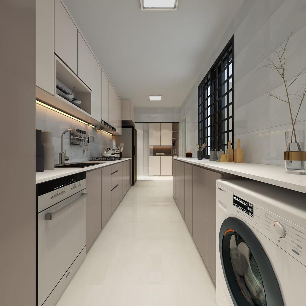 Minimalist Kitchen with Kitchen Window and Kitchen Backsplash