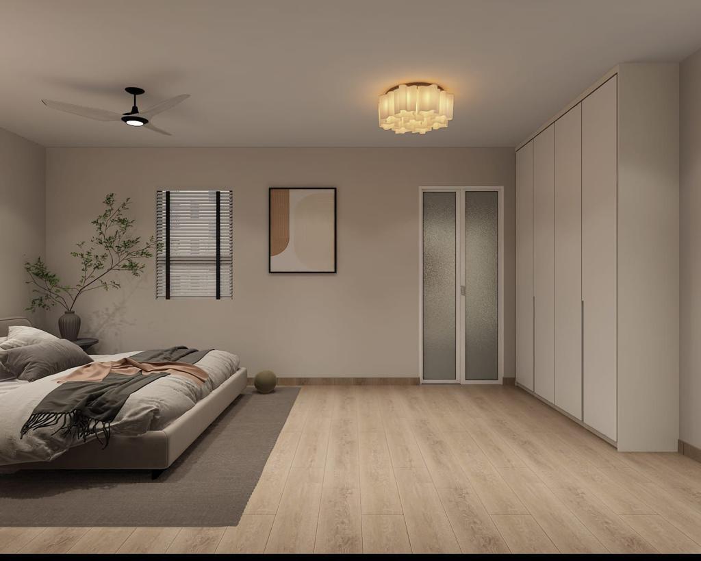 Minimalist Bedroom with Wardrobe and Roller Blinds