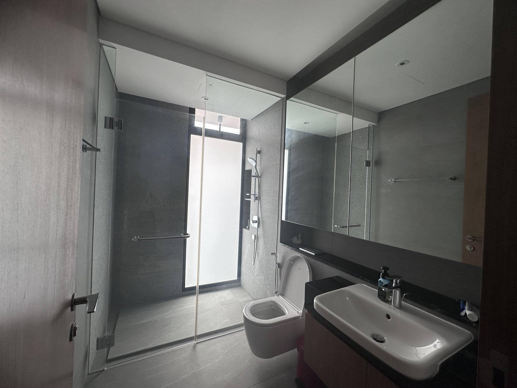 Modern Bathroom with Vinyl Flooring and Mirror