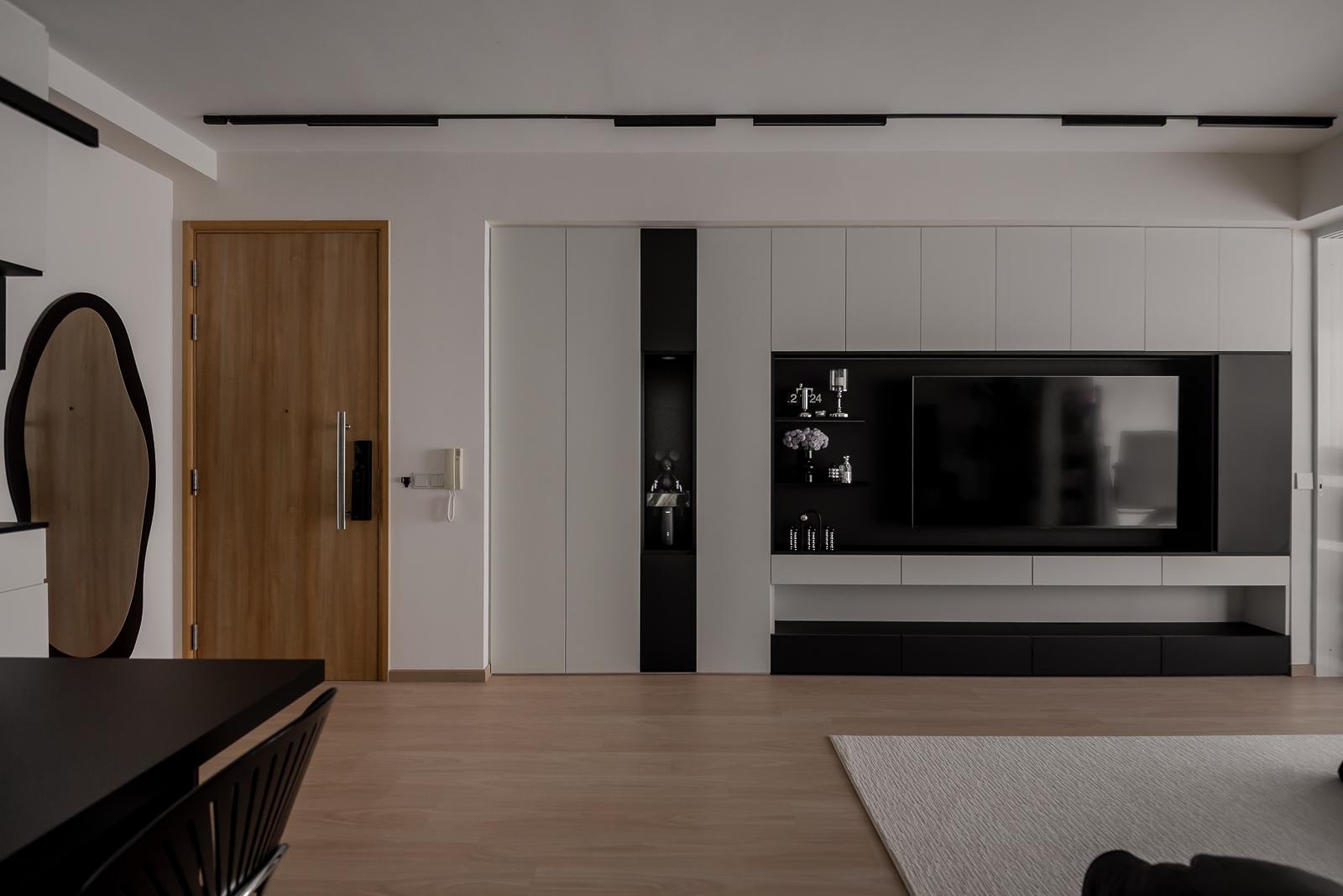 Contemporary Living Room with Bookshelf and TV Console