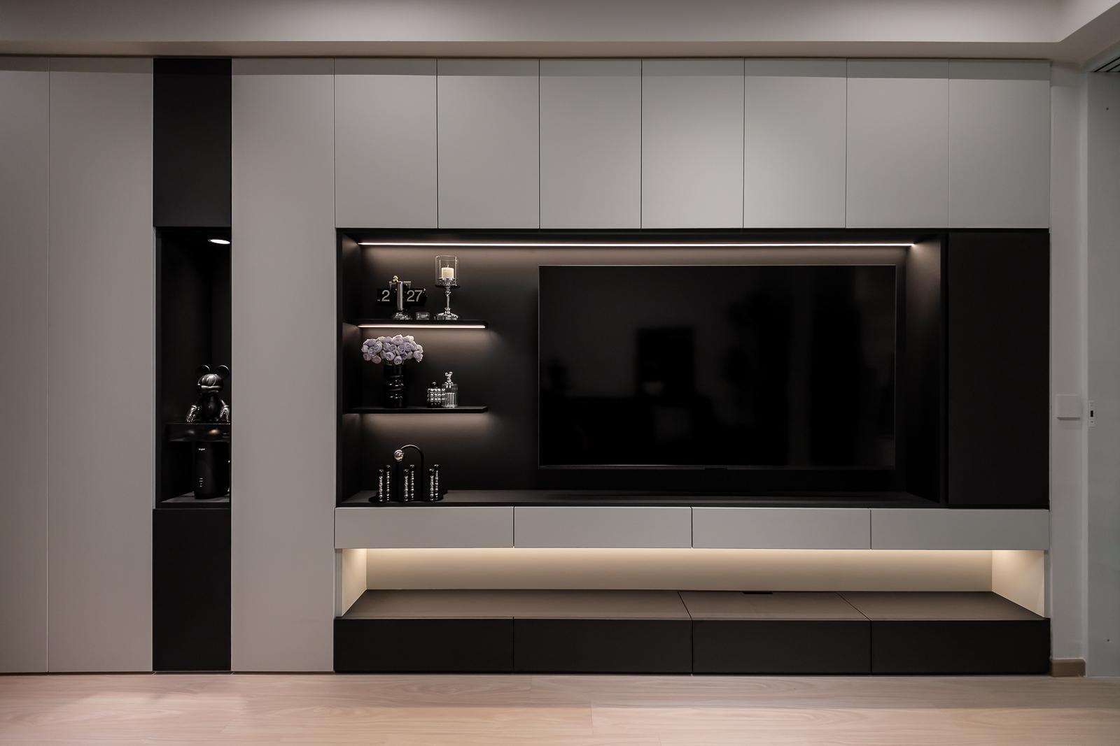 Contemporary Living Room with Bookshelf and Vinyl Flooring
