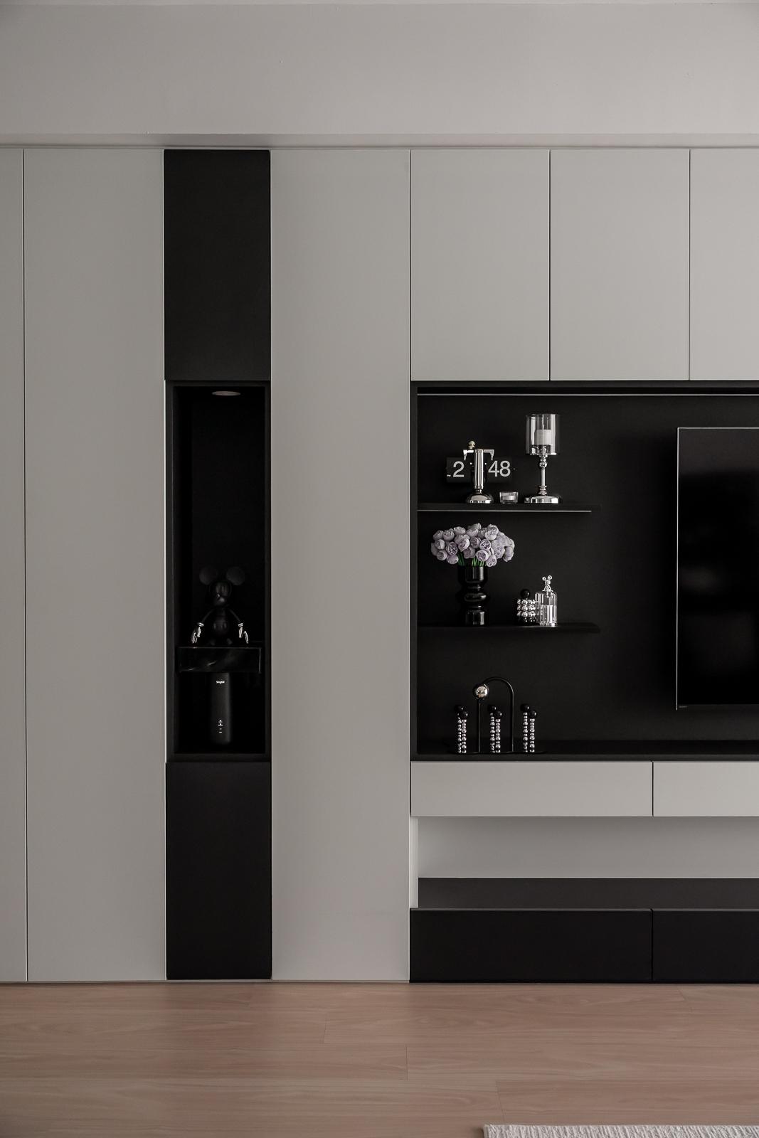 Contemporary Living Room with Bookshelf and Vinyl Flooring