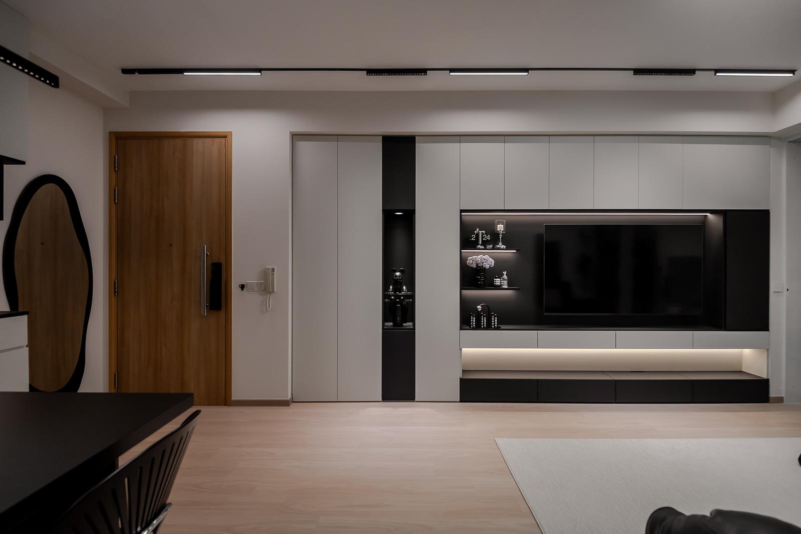 Contemporary Living Room with Bookshelf and TV Console
