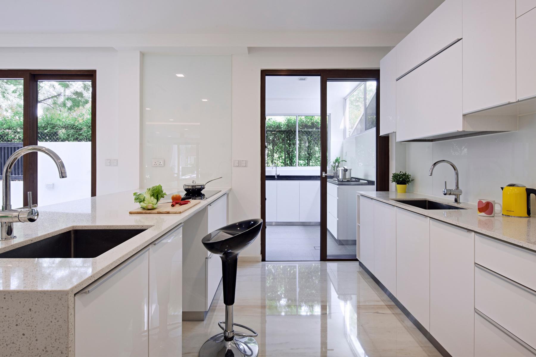 Modern Kitchen with Countertop and Marble Floor