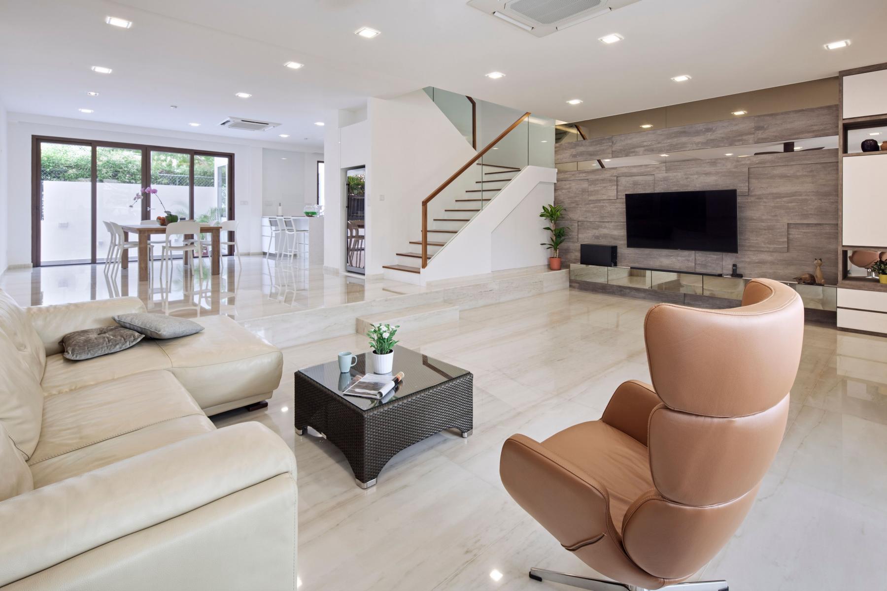 Modern Living Room with TV Console and Feature Wall