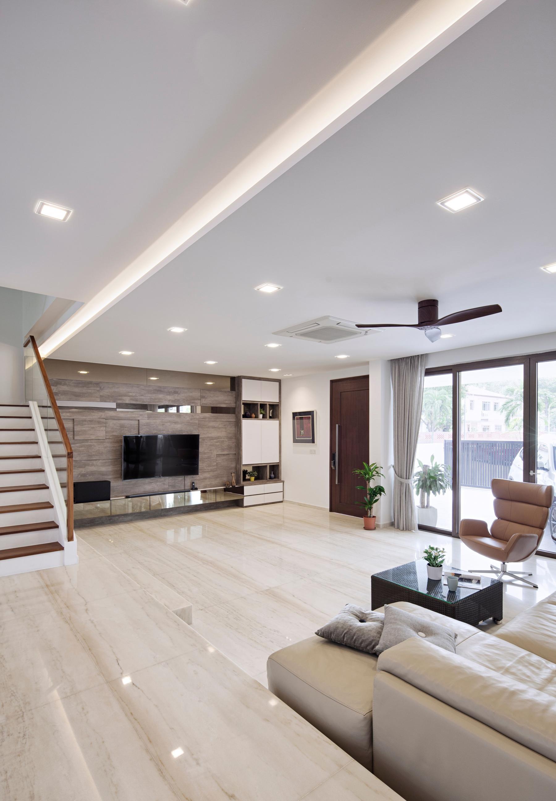 Modern Living Room with TV Console and Feature Wall