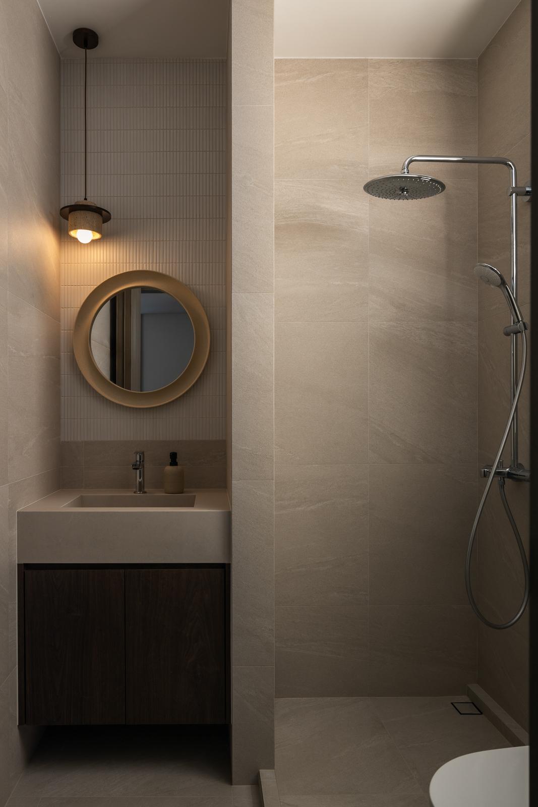 Minimalist Bathroom with Countertop and Mirror