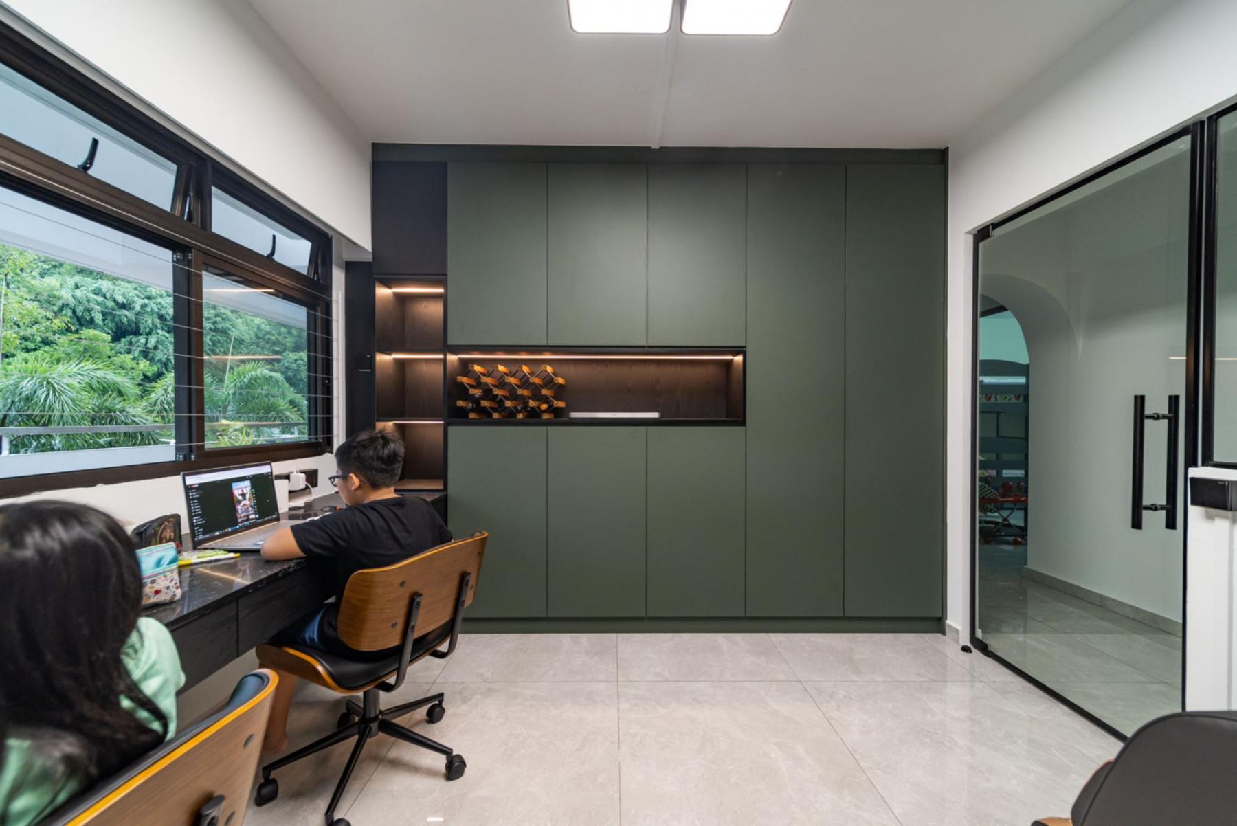 Modern Study with Bookshelf and Glass Door