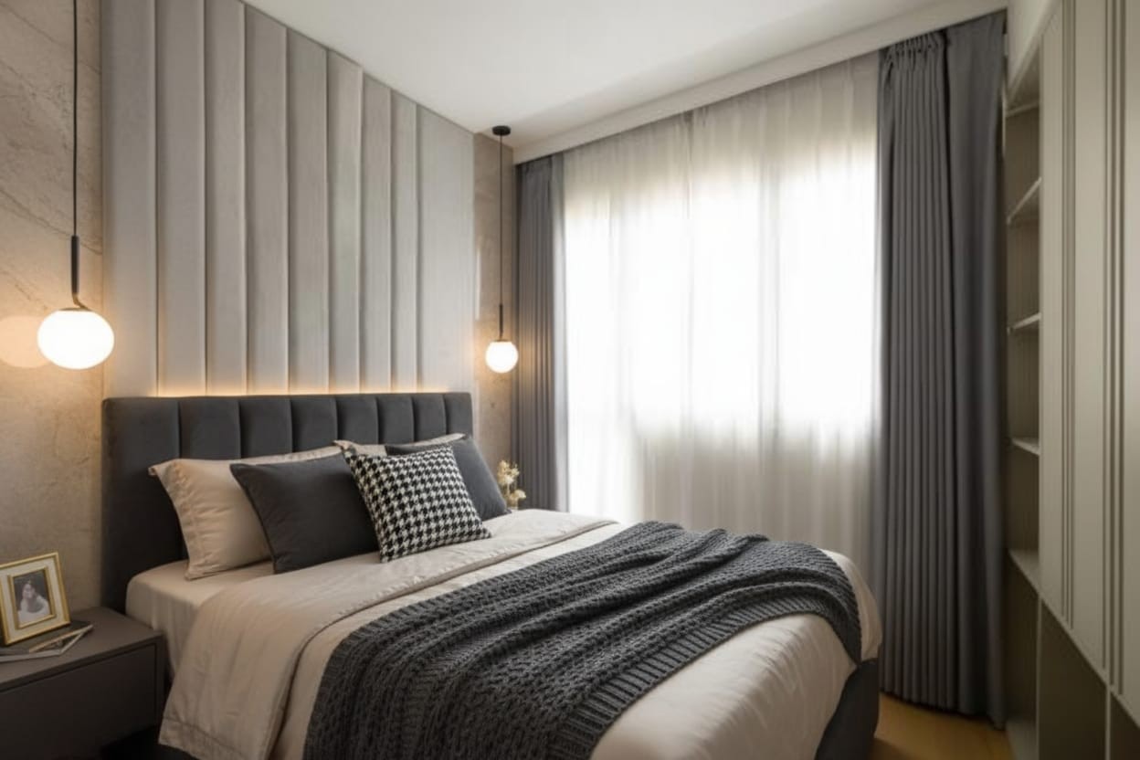 Modern Bedroom with Bedside Table and Queen Bed